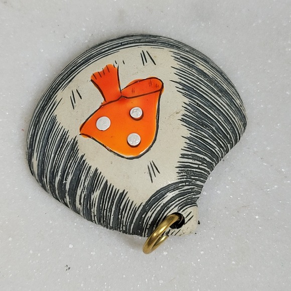 Handpainted Shell Mushroom Pendant Orange Cottagecore Woodland Jewelry Whimsical - Picture 7 of 10